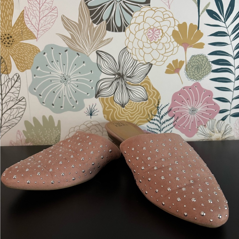 Time and Tru Pink Studded Mules